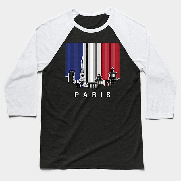 Paris France Skyline Flag Baseball T-Shirt by travel2xplanet